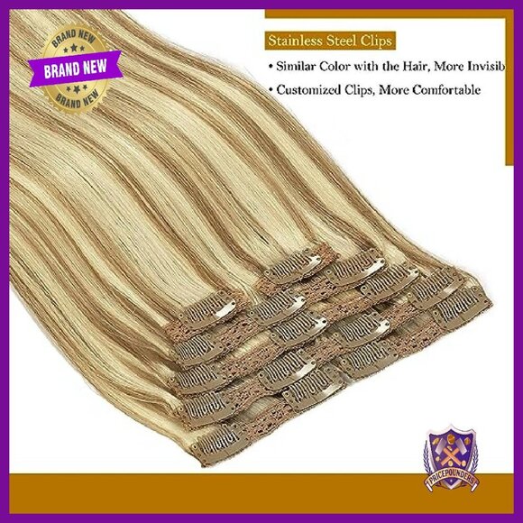 22 Inch Full Head Silky Straight 100% Human Hair Clip Extensions 140g main image 6